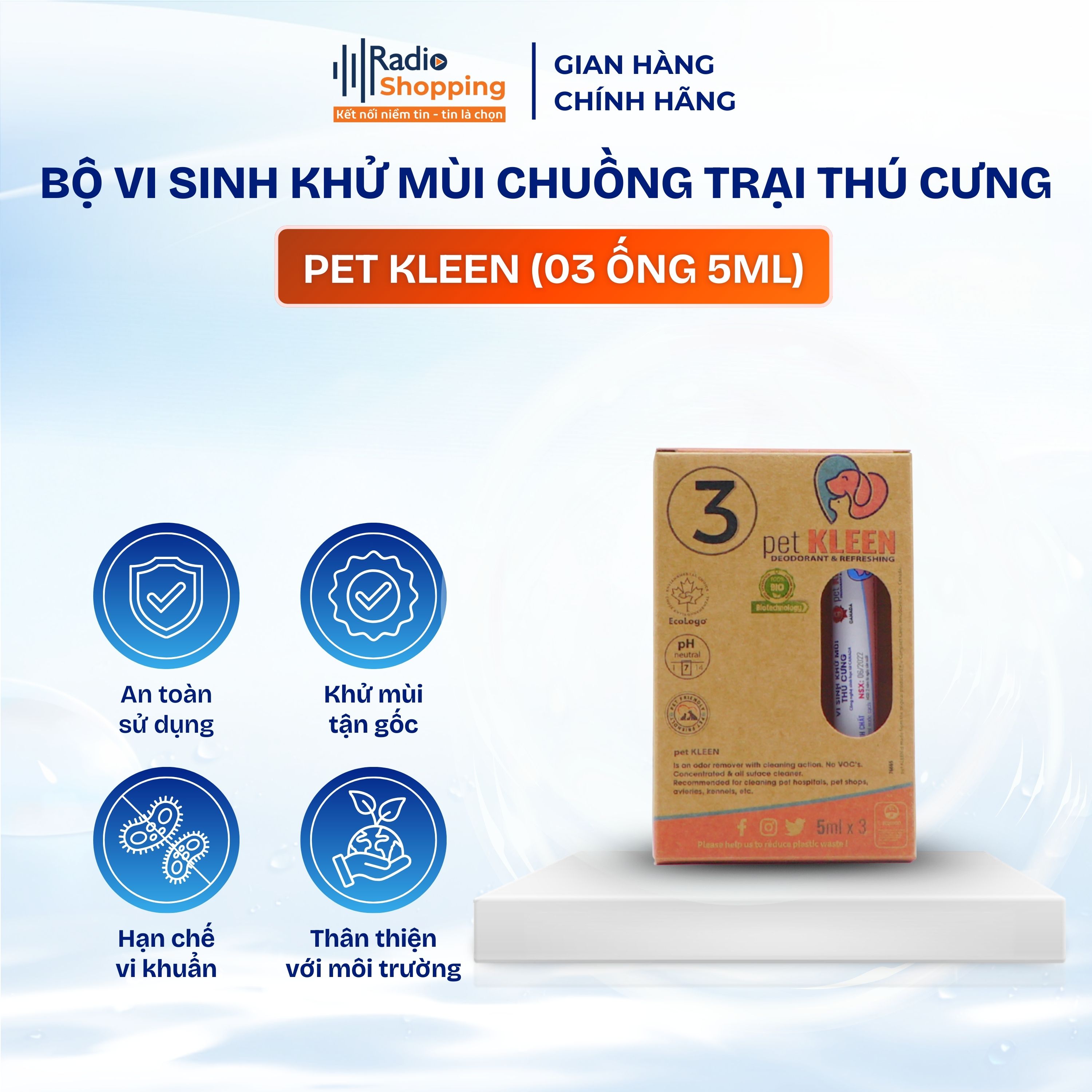 Chai xịt Pet KLEEN khử mùi chuồng trại thú cưng [Hộp 3 ống 5ml]